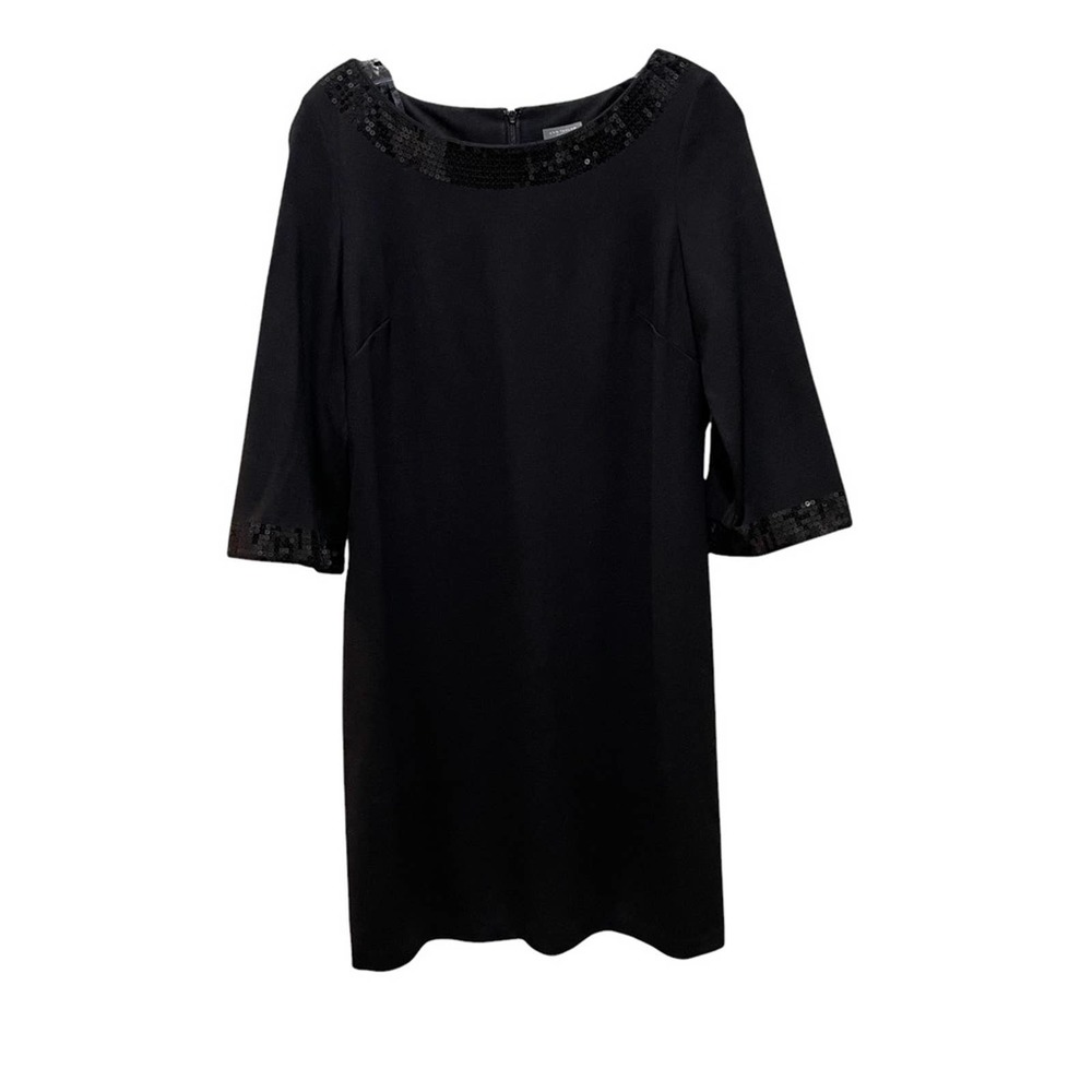Ann Taylor Sequin Trim Shift Dress Black Petite Size 8